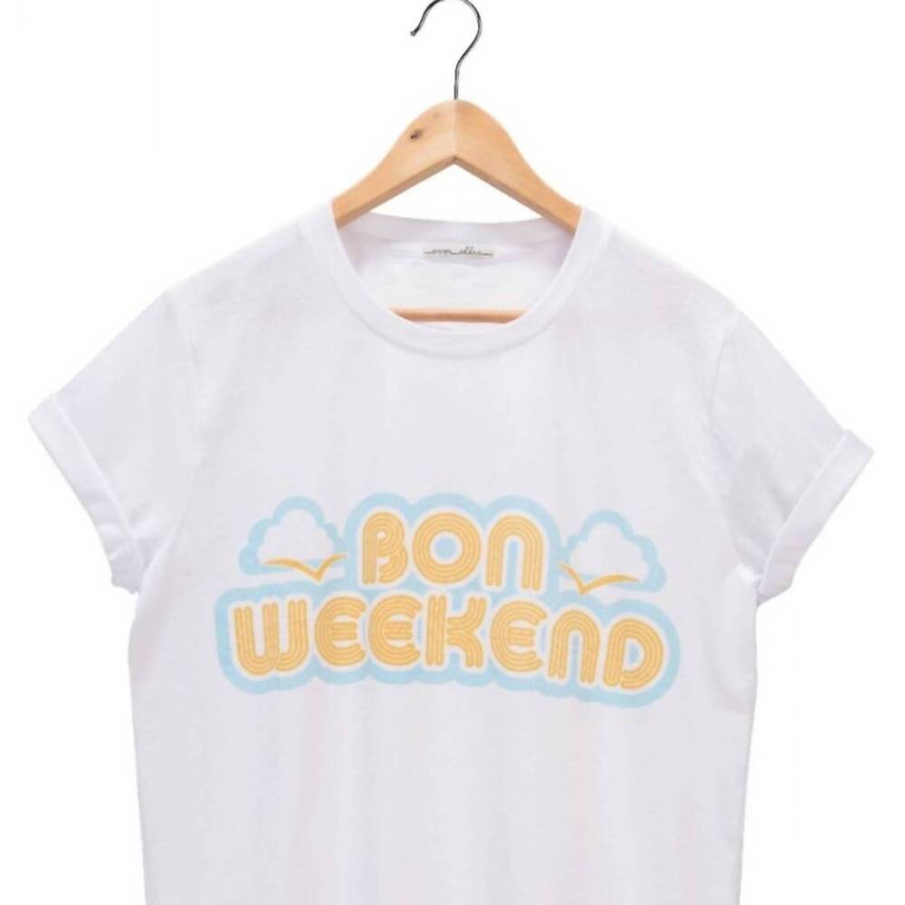 NEW EVER ELLIS bon weekend graphic t-shirt in white